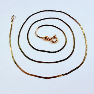 14K Solid Yellow Gold Flat Herringbone Vintage 1mm Chain Necklace 18" Italy